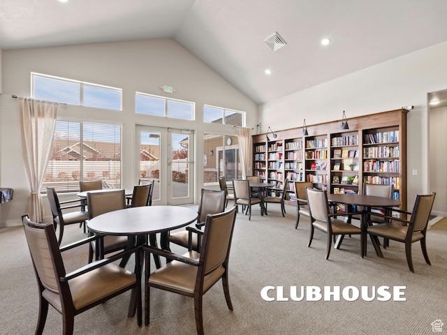 1262 S 50 E Unit 3, Lehi, UT 84043 - carpeted dining space with high vaulted ceiling, recessed lighting, and visible vents