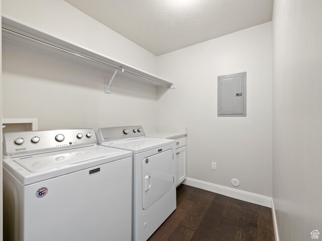 1262 S 50 E Unit 3, Lehi, UT 84043 - laundry room featuring baseboards, electric panel, dark wood-style floors, independent washer and dryer, and cabinet space