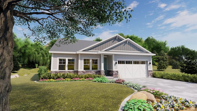 11816 S Golden Ln, Riverton, UT 84065 - craftsman inspired home featuring concrete driveway, a front yard, stone siding, and an attached garage