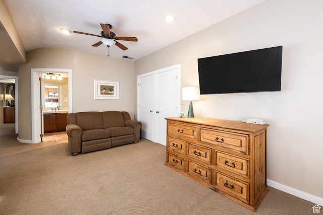 1485 Empire Ave Unit 506, Park City, UT 84060 - living room with light colored carpet, a ceiling fan, visible vents, and recessed lighting