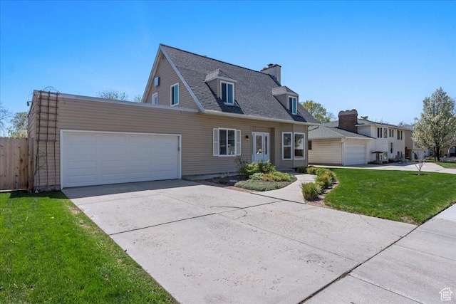 282 E 9545 S, Sandy, UT 84070 - view of front of property with a garage, a chimney, a front lawn, driveway, and roof with shingles