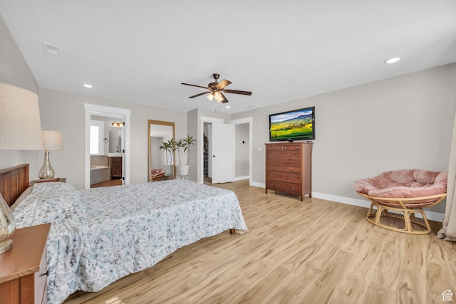 bedroom featuring recessed lighting, visible vents, baseboards, and wood finished floors