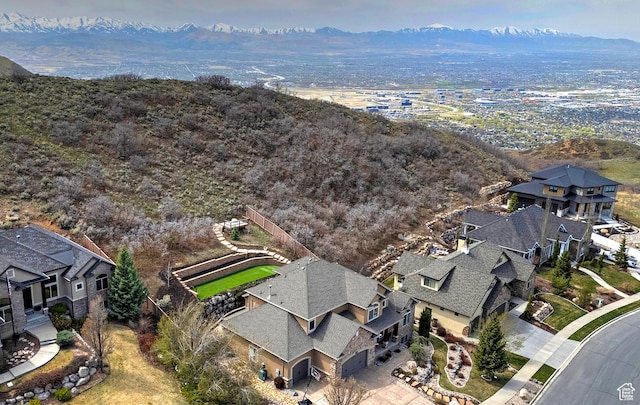 bird's eye view with a mountain view and a residential view