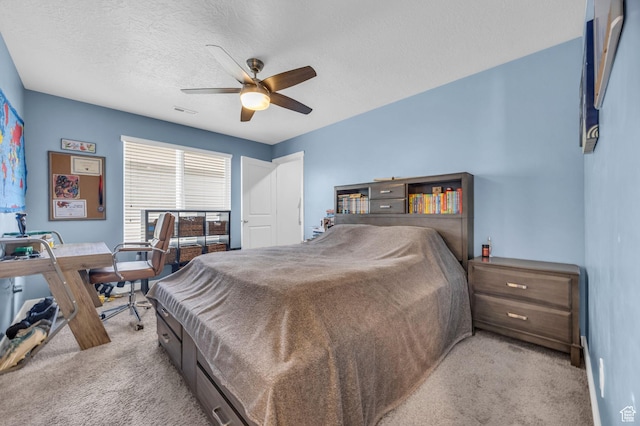 14843 S Beckenbauer Ave, Herriman, UT 84096 - bedroom with light carpet, a ceiling fan, and a textured ceiling