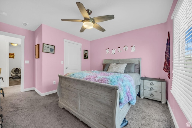 14843 S Beckenbauer Ave, Herriman, UT 84096 - bedroom with carpet, visible vents, baseboards, and ceiling fan