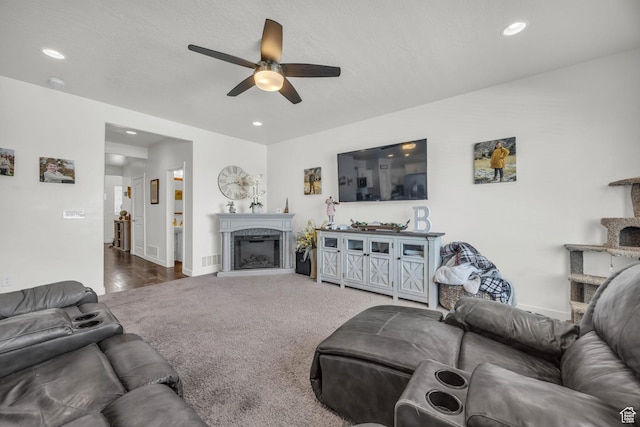 14843 S Beckenbauer Ave, Herriman, UT 84096 - living area with recessed lighting, carpet, baseboards, and a ceiling fan