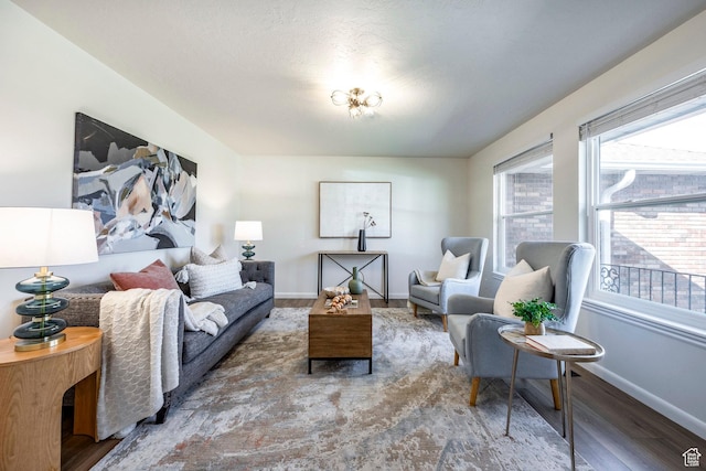 living room featuring baseboards and wood finished floors
