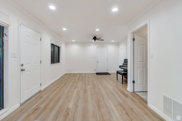 1769 Cobblestone Dr, Provo, UT 84604 - entrance foyer with light wood-type flooring, recessed lighting, ceiling fan, and ornamental molding