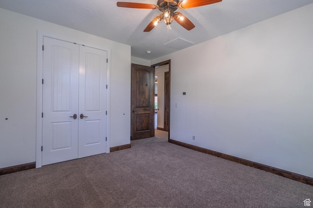 1844 N Wellington St, Washington, UT 84780 - unfurnished bedroom featuring a closet, visible vents, carpet flooring, a ceiling fan, and baseboards