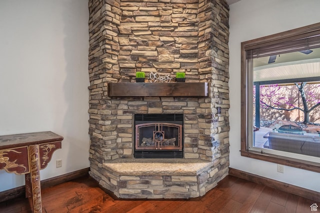 1844 N Wellington St, Washington, UT 84780 - interior details featuring wood finished floors, baseboards, and a fireplace