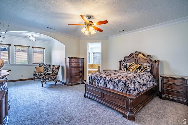 1844 N Wellington St, Washington, UT 84780 - carpeted bedroom featuring crown molding, arched walkways, and visible vents