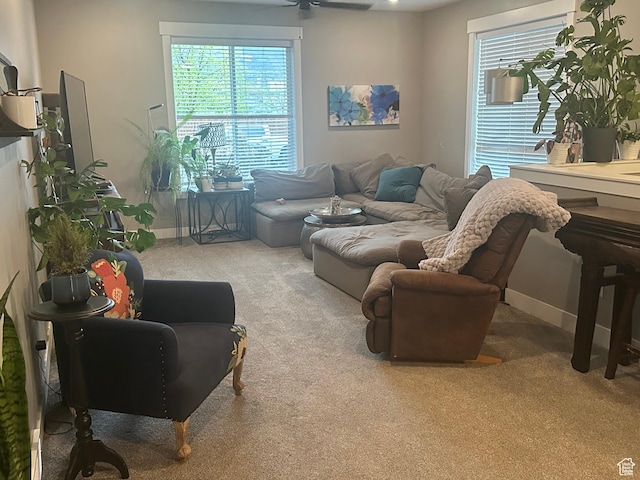 210 S 350 W, Bountiful, UT 84010 - carpeted living room featuring plenty of natural light, a ceiling fan, and baseboards