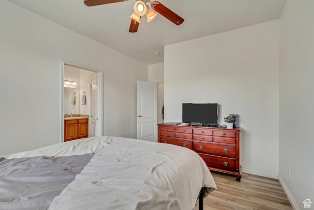 24 S 1520 W, Pleasant Grove, UT 84062 - bedroom featuring light wood-type flooring, baseboards, connected bathroom, ceiling fan, and a sink