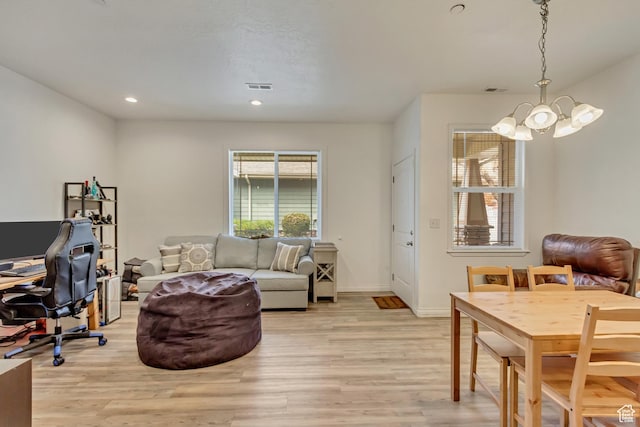 24 S 1520 W, Pleasant Grove, UT 84062 - office area featuring baseboards, a chandelier, recessed lighting, visible vents, and light wood finished floors