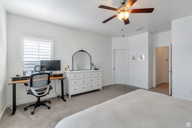 4434 W Glendon Dr, Lehi, UT 84043 - bedroom with a ceiling fan, visible vents, light colored carpet, and baseboards