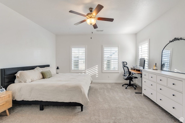 4434 W Glendon Dr, Lehi, UT 84043 - bedroom with visible vents, ceiling fan, light carpet, and baseboards