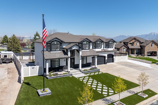 4634 W Baldy Dr, West Jordan, UT 84088 - view of front of house with driveway, a front yard, a residential view, fence, and a shingled roof