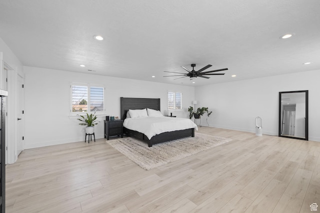 4634 W Baldy Dr, West Jordan, UT 84088 - bedroom featuring recessed lighting, baseboards, ceiling fan, and light wood-style flooring
