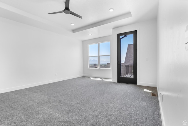 4125 N Maple Blvd W Unit 119, Lehi, UT 84043 - carpeted spare room featuring recessed lighting, a ceiling fan, baseboards, and a tray ceiling