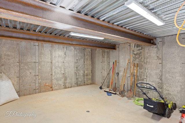 view of unfinished basement