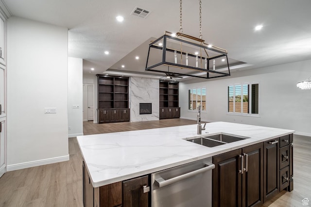 2889 E 1400 S, St George, UT 84790 - kitchen with recessed lighting, open floor plan, visible vents, stainless steel dishwasher, and a sink