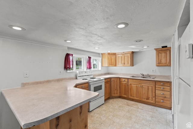180 S 300 E, Logan, UT 84321 - kitchen featuring recessed lighting, white appliances, a sink, and a peninsula