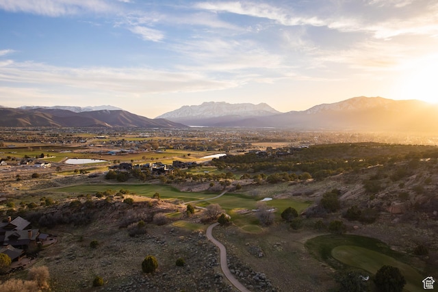 view of mountain feature with golf course view