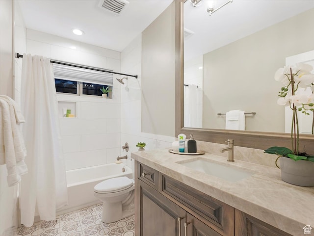 2219 E Fair Winns Ln, Draper, UT 84020 - full bath featuring shower / bath combination with curtain, vanity, visible vents, toilet, and tile patterned floors