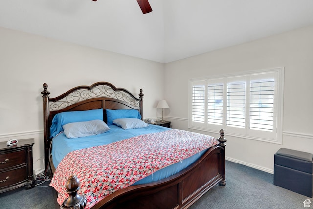 8046 W Harker Canyon Dr, Magna, UT 84044 - bedroom with a ceiling fan, vaulted ceiling, carpet floors, and baseboards