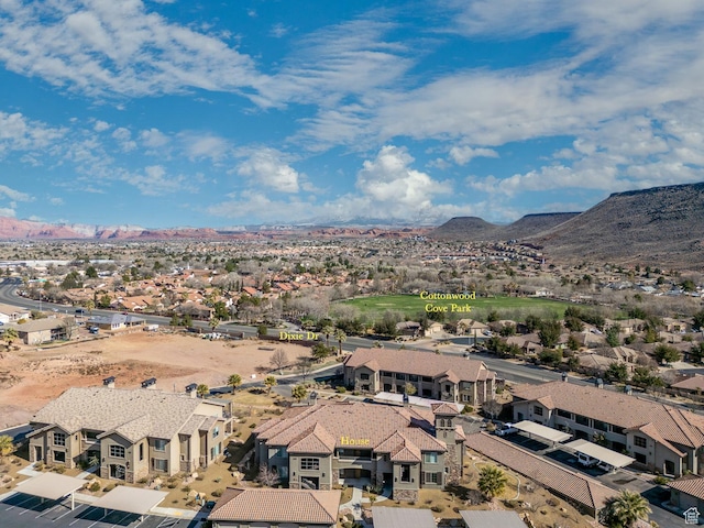 bird's eye view with a mountain view and a residential view