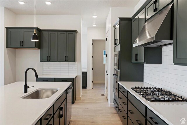 1318 E Larkspur Way, Layton, UT 84040 - kitchen featuring a sink, light countertops, appliances with stainless steel finishes, and exhaust hood