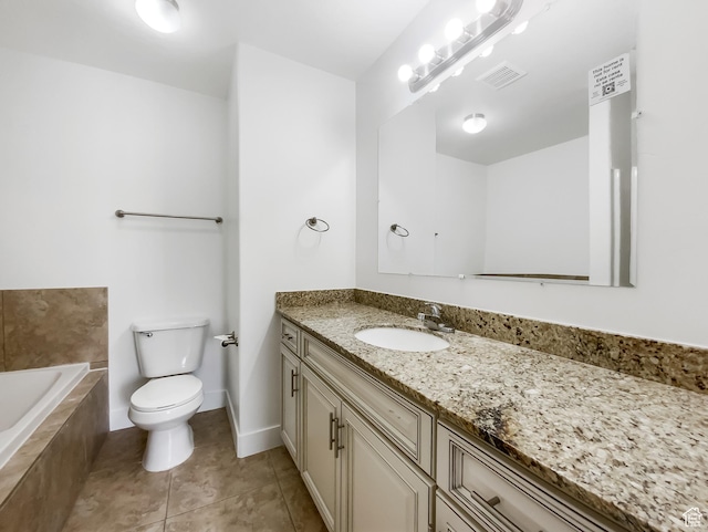 1786 E Juniper Dr, Eagle Mountain, UT 84005 - full bath featuring tile patterned floors, toilet, visible vents, tiled tub, and vanity