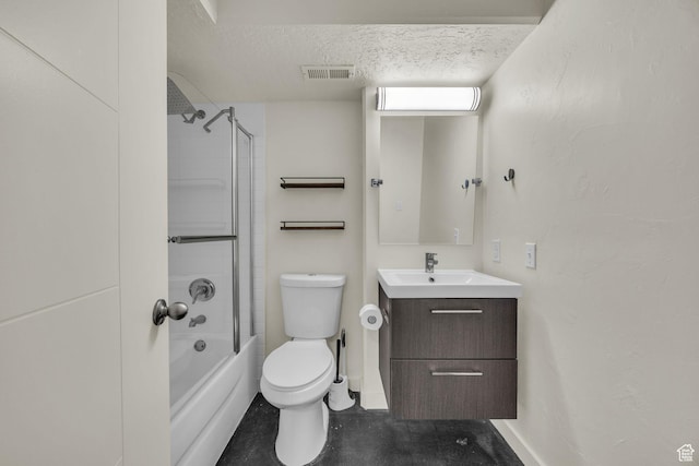 4751 W Vermillion Dr, South Jordan, UT 84009 - full bathroom with vanity, toilet, shower / bath combination, baseboards, and a textured ceiling