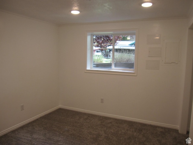 45 River Circle Dr, Logan, UT 84321 - unfurnished room featuring dark carpet, crown molding, baseboards, and recessed lighting