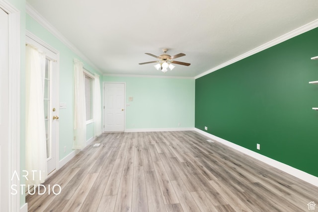 1454 W Cornerstone Dr, South Jordan, UT 84095 - spare room with baseboards, a ceiling fan, ornamental molding, and wood finished floors