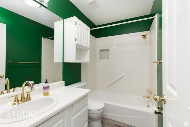 1454 W Cornerstone Dr, South Jordan, UT 84095 - full bath with visible vents, toilet, shower / bathing tub combination, vanity, and wood finished floors