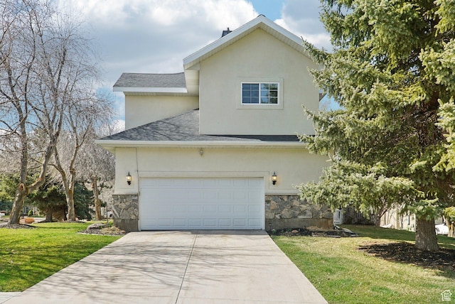 1367 W Settlement Dr, Park City, UT 84098 - view of side of home featuring concrete driveway, stone siding, and stucco siding