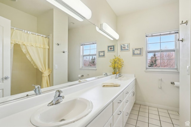 1367 W Settlement Dr, Park City, UT 84098 - full bathroom with tile patterned flooring, double vanity, baseboards, and a sink