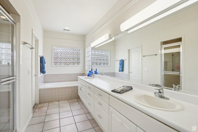 1367 W Settlement Dr, Park City, UT 84098 - full bathroom with a sink, tile patterned flooring, a stall shower, and a garden tub