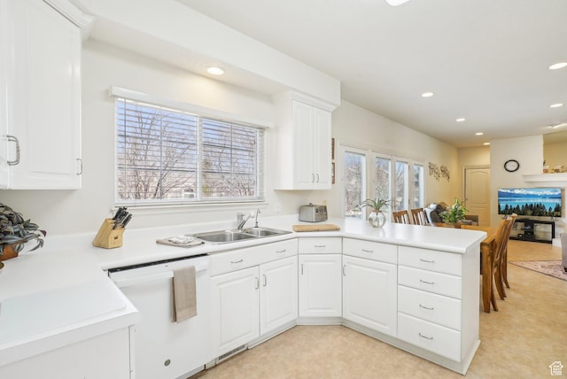 1367 W Settlement Dr, Park City, UT 84098 - kitchen featuring light countertops, recessed lighting, white dishwasher, and a peninsula