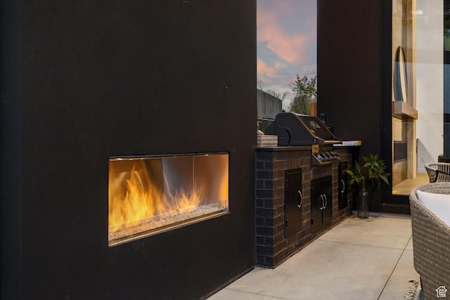 exterior space featuring a fireplace