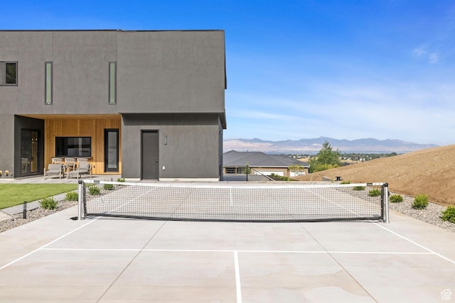 view of patio featuring a mountain view