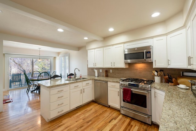 1960 S High Pointe St E Unit 22, Bountiful, UT 84010 - kitchen with a sink, white cabinetry, a peninsula, and stainless steel appliances