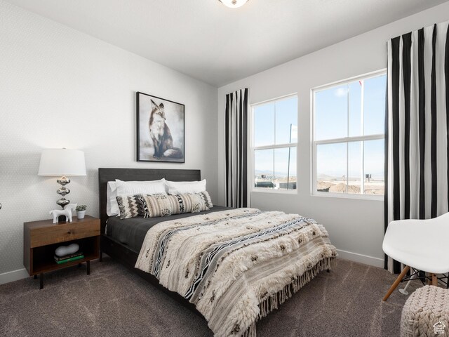 bedroom featuring baseboards and carpet