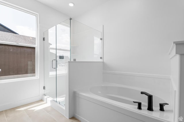 1489 E 820 N Unit 104, Salem, UT 84653 - full bath featuring a garden tub, a shower stall, tile patterned floors, and recessed lighting