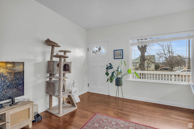 foyer featuring baseboards and wood finished floors