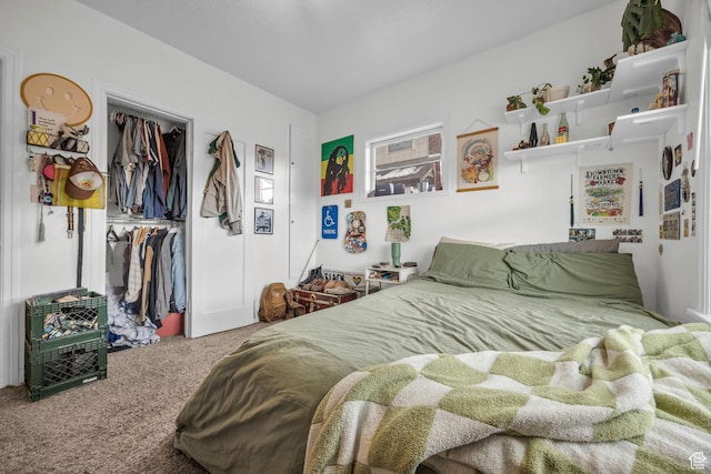 carpeted bedroom with a closet