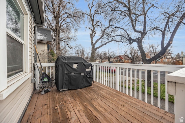 wooden terrace with grilling area