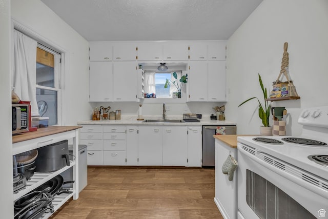 kitchen with light wood-style floors, light countertops, a sink, and appliances with stainless steel finishes
