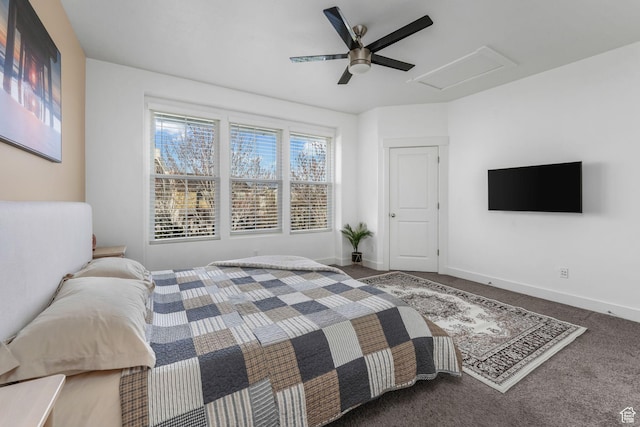 11407 S Oswego Ln, South Jordan, UT 84009 - bedroom with baseboards, attic access, ceiling fan, and carpet